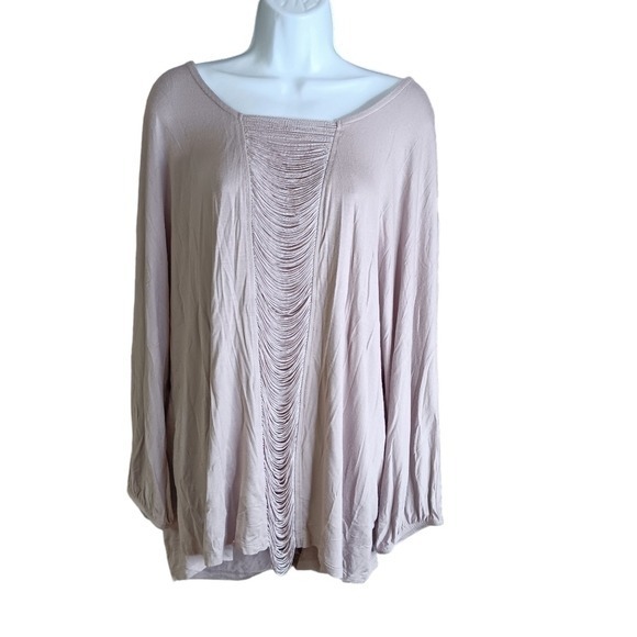 Carmen Marc Valvo Plus Size Fringe Top Blouse 2X‎ Stretch Party Holiday Beige - Picture 2 of 6